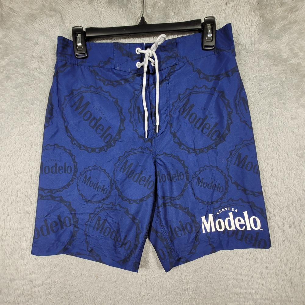 Modelo Board Shorts Mens Small Blue‎ Beer Bottle Cap Logo Swim Trunks 29x8